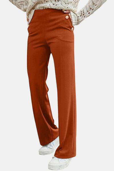 Decorative Button High Rise Pants for Stylish Comfort - Selvanelle