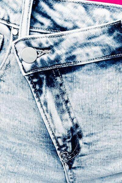 Raw Hem Buttoned Denim Shorts with Pockets for Women - Selvanelle