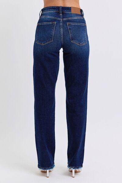Judy Blue Full Size Raw Hem Straight Leg Jeans for Women - Selvanelle