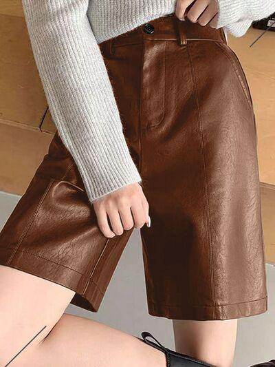 PU Leather High Rise Shorts for Women with Pockets - Selvanelle