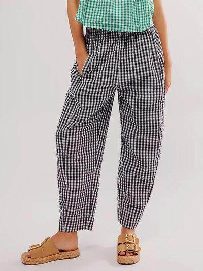 Plaid Elastic Waist Pants with Pockets for Comfort Style - Selvanelle