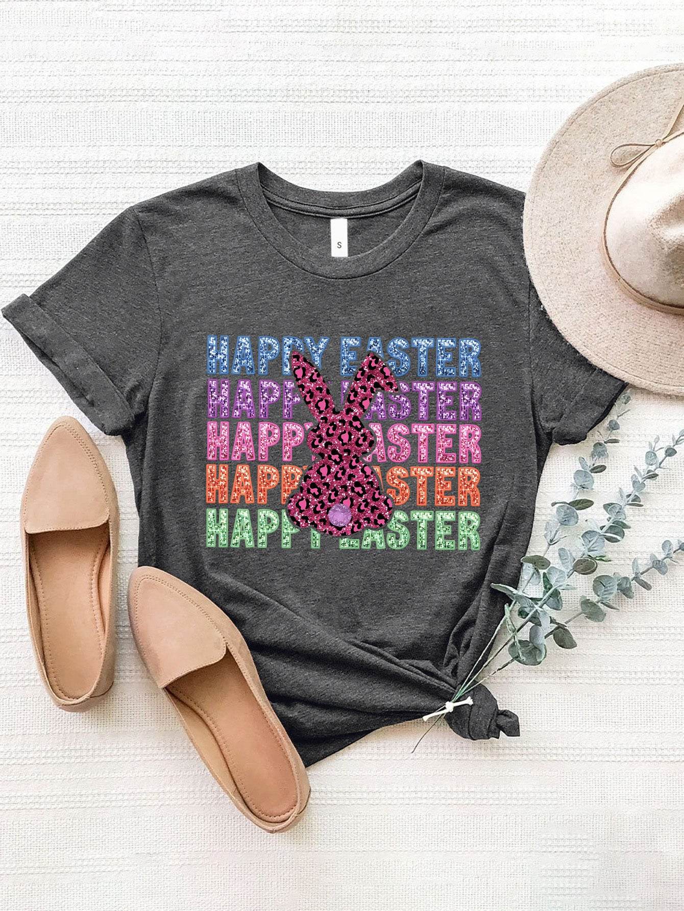 HAPPY EASTER Round Neck Short Sleeve T-Shirt - Selvanelle
