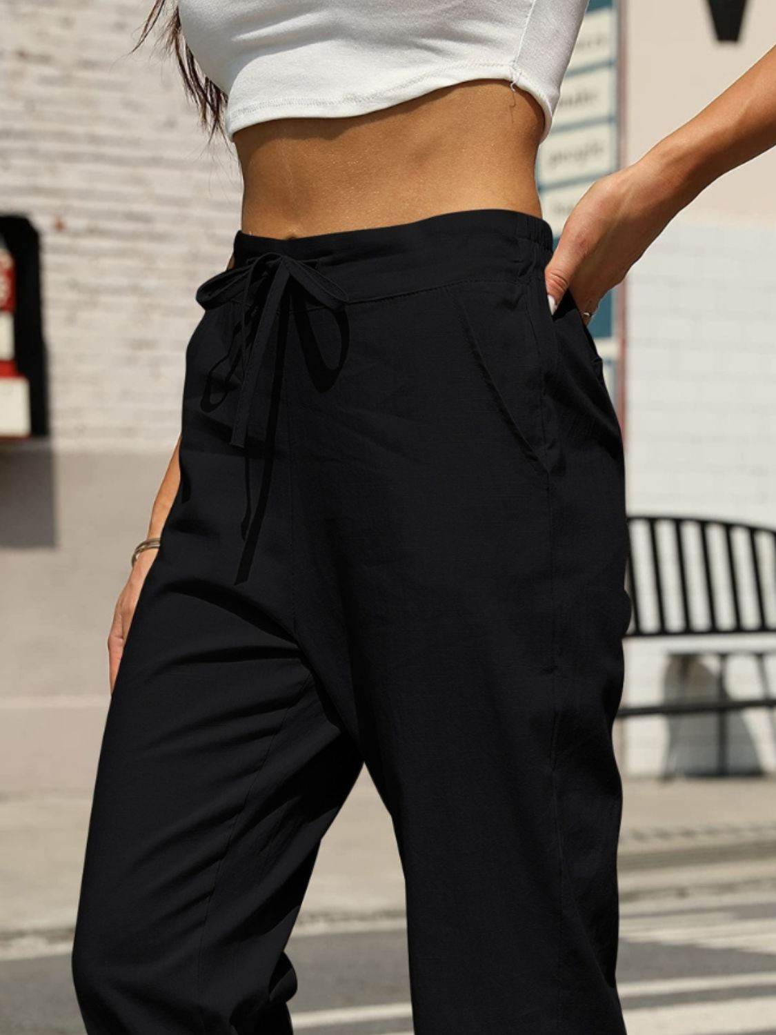 Elastic Waist Tapered Pants - Selvanelle