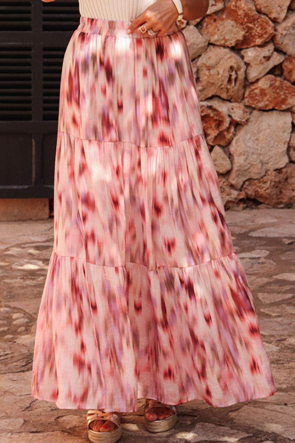 Tiered Printed Elastic Waist Skirt for Women in Various Sizes - Selvanelle