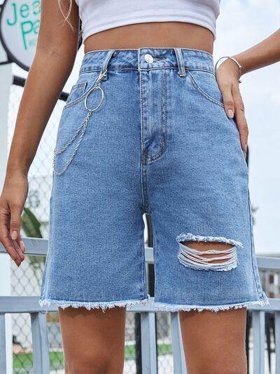 Distressed Raw Hem Denim Shorts for Women Casual Style - Selvanelle