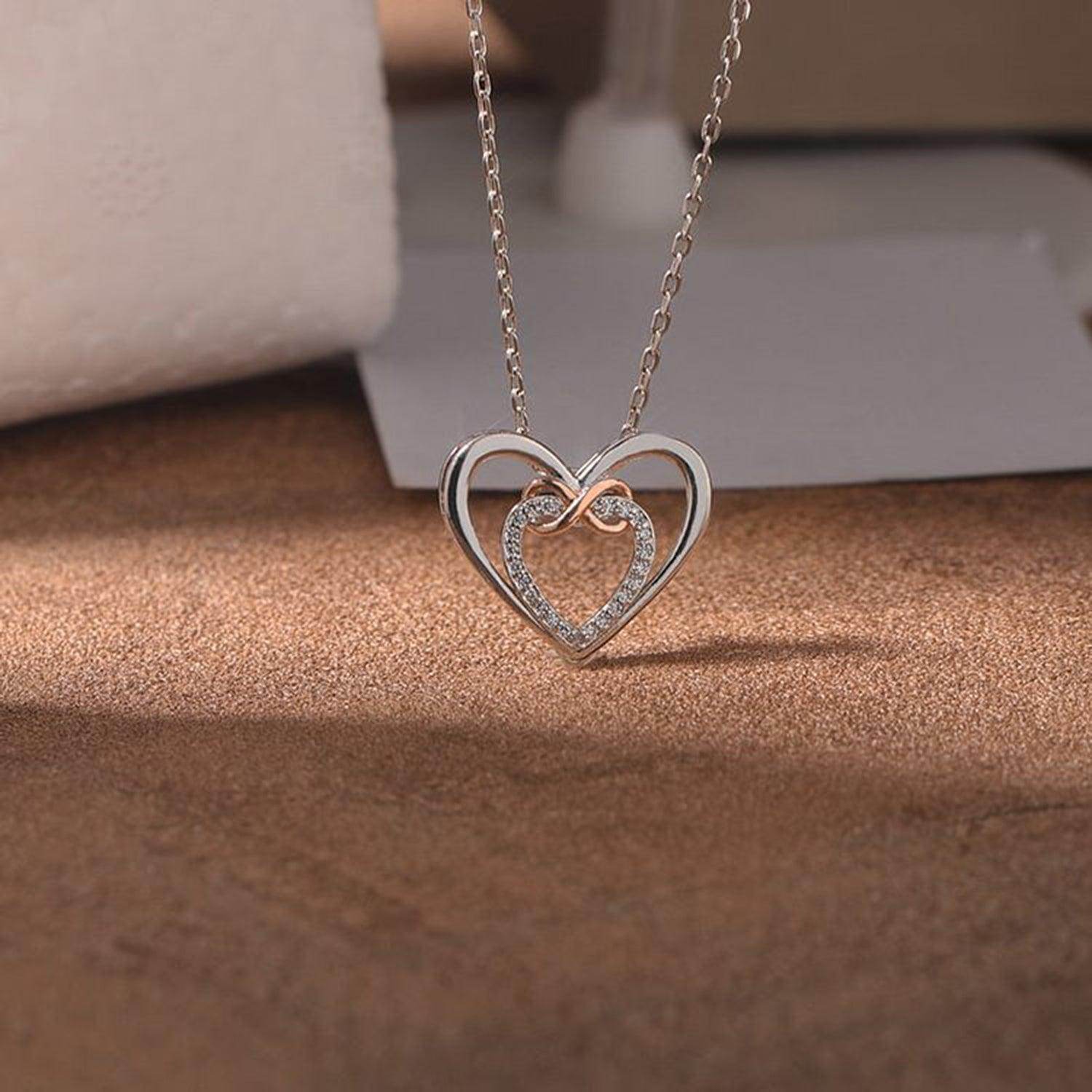 Heart Shape Inlaid Zircon 925 Sterling Silver Necklace for Women - Selvanelle