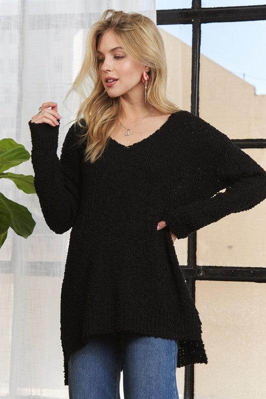ADORA High-Low Side Slit V-Neck Sweater for Women - Selvanelle