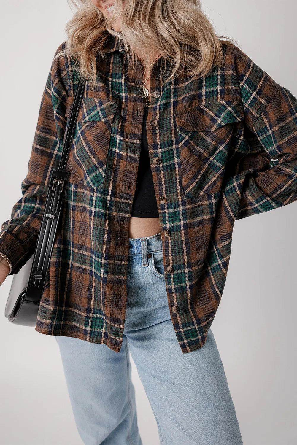 Plaid Button Up Long Sleeve Jacket for Women Stylish Fit - Selvanelle