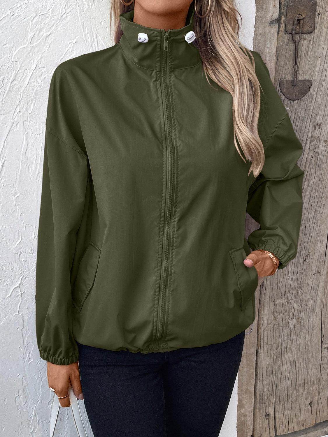 Ivy Lane Pocketed Zip Up Long Sleeve Jacket for Women - Selvanelle
