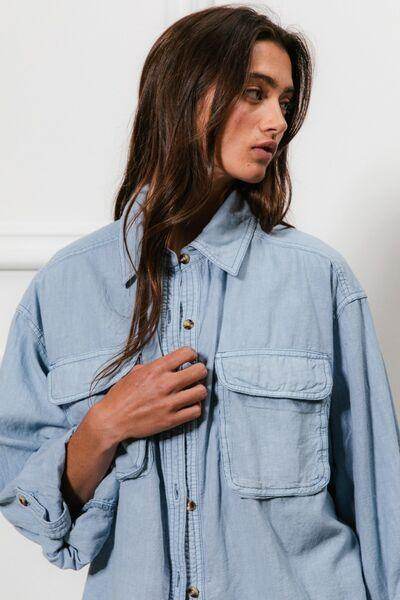 BiBi Button Down Stitch Detail Shirt With Chest Pockets - Selvanelle