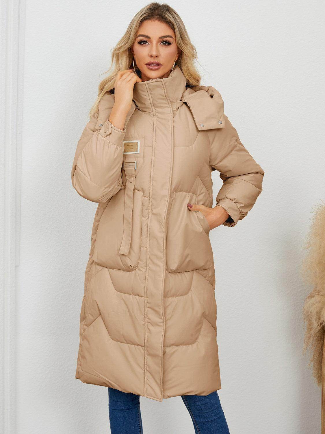 Long Sleeve Longline Hooded Winter Coat for Women - Selvanelle
