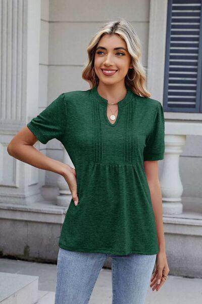 Notched Short Sleeve Top for Women in Opaque Fabric - Selvanelle