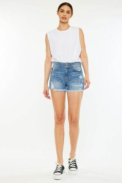 Kancan Full Size High Rise Raw Hem Denim Shorts for Women - Selvanelle
