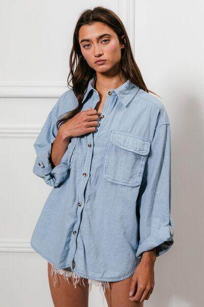 BiBi Button Down Stitch Detail Shirt With Chest Pockets - Selvanelle