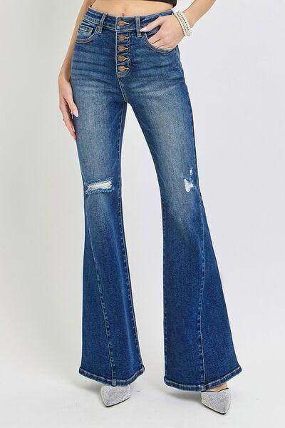 RISEN Distressed Button-Fly Flare Jeans for Casual Style - Selvanelle