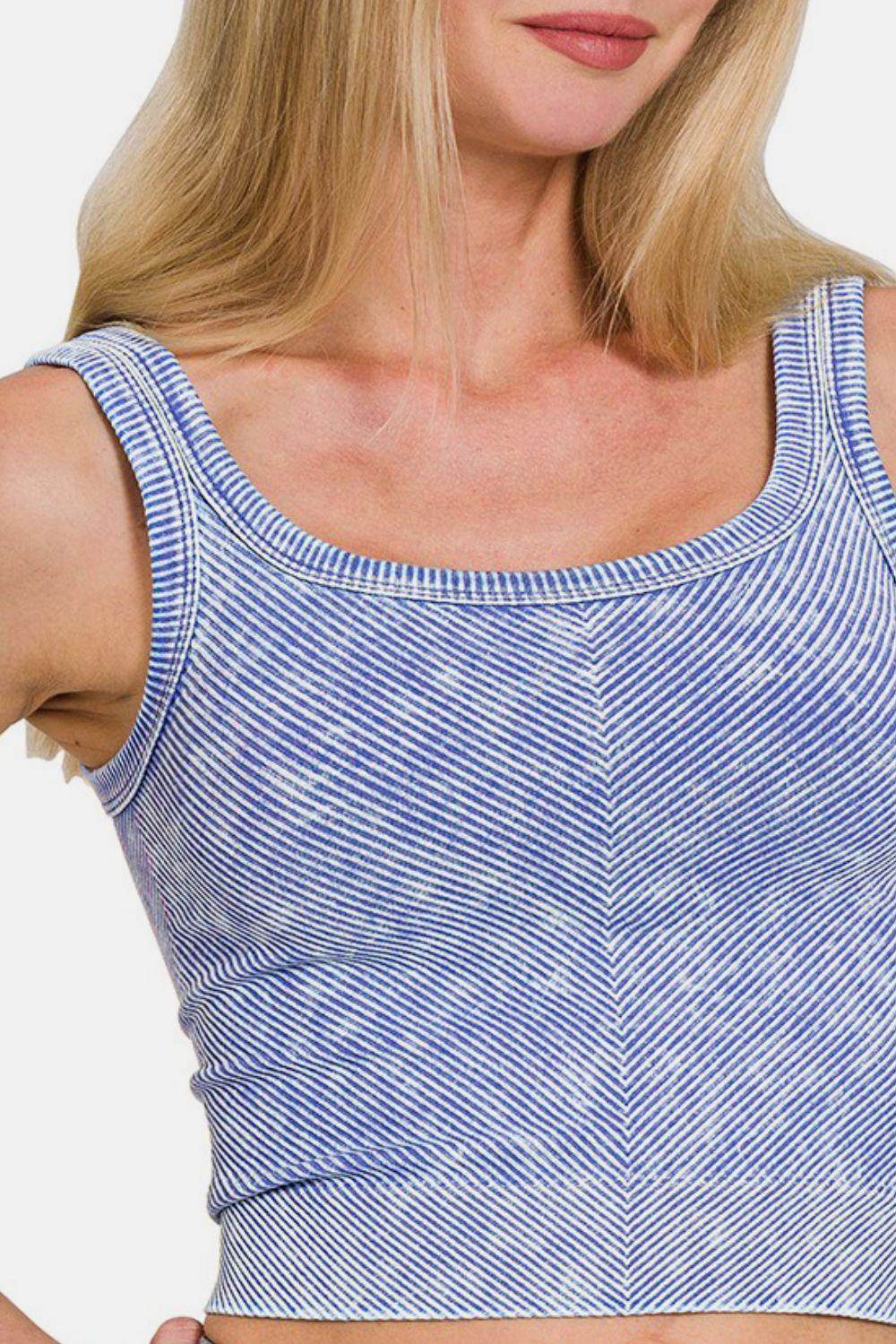 Zenana Washed Ribbed Scoop Neck Wide Strap Tank Top - Selvanelle