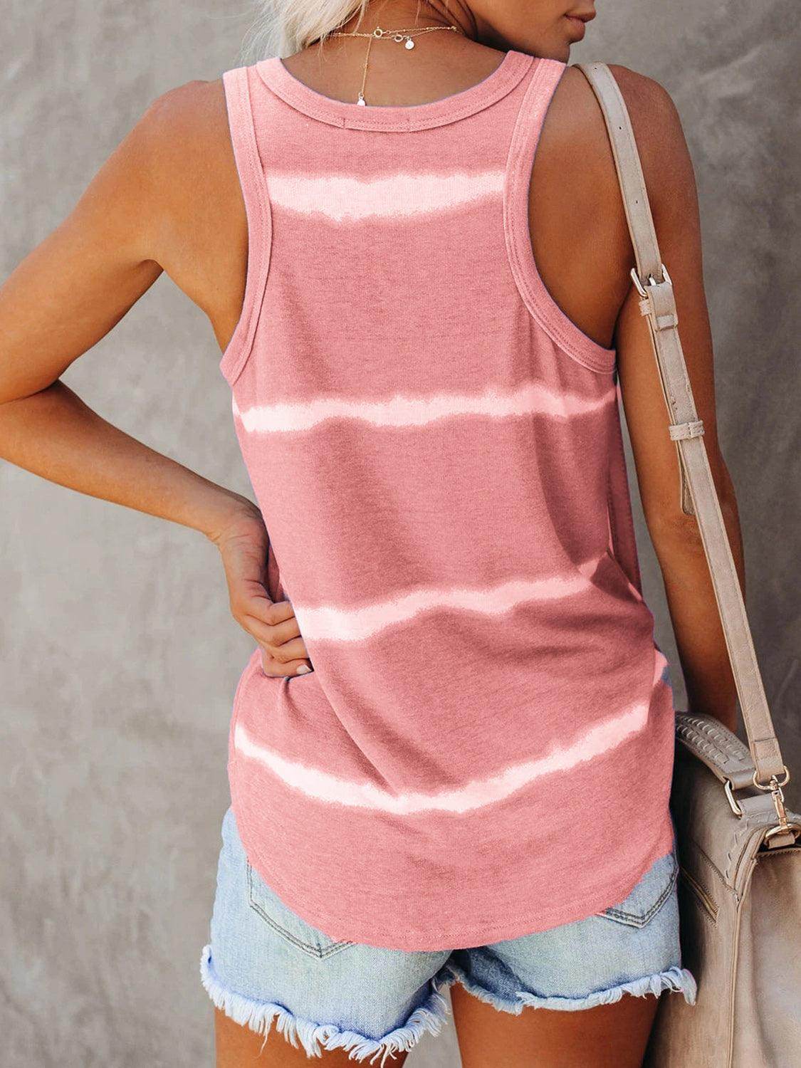 Full Size Tie-Dye Round Neck Tank for Women Casual Wear - Selvanelle