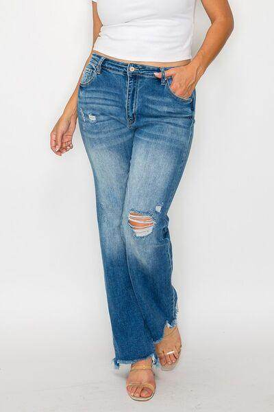 Bytos Full Size Raw Hem Distressed Mid Rise Straight Jeans - Selvanelle
