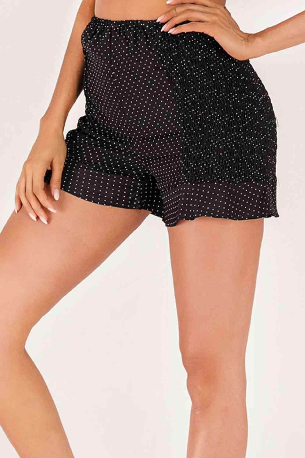 Polka Dot Smocked Ruffle Hem Shorts for Casual Style - Selvanelle