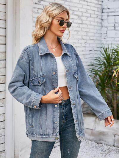 Button Up Long Sleeve Denim Jacket for Stylish Outfits - Selvanelle