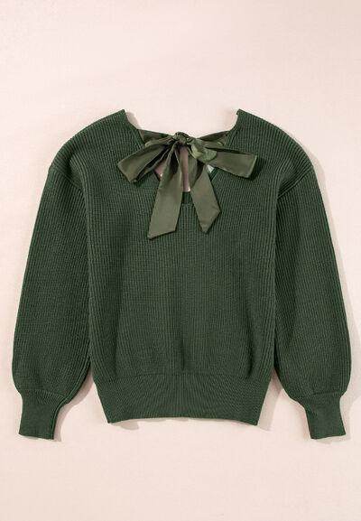 Tied Back V-Neck Long Sleeve Sweater for Women Fashion - Selvanelle