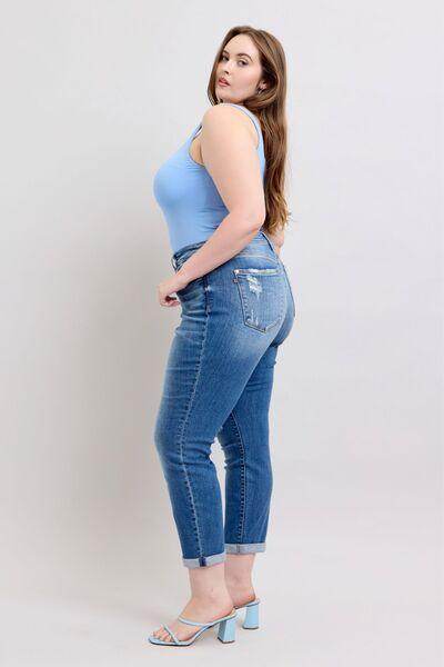 Judy Blue Full Size Button Fly Distressed Jeans Plus Size - Selvanelle