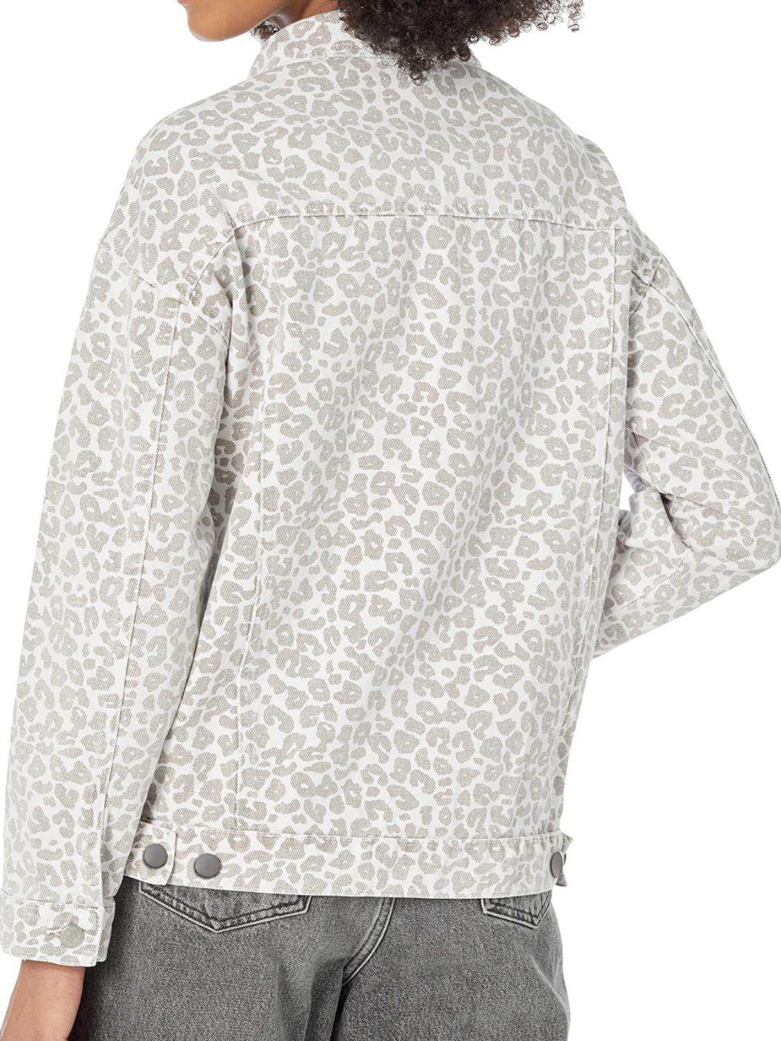 Leopard Button Up Long Sleeve Denim Jacket for Women - Selvanelle