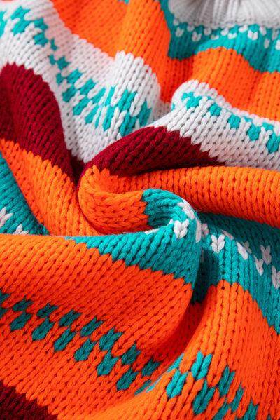 Contrast Striped Round Neck Long Sleeve Sweater for Women - Selvanelle