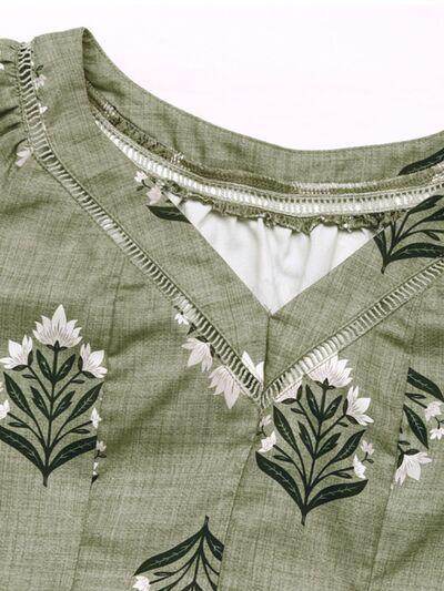 Perfee Printed V-Neck Short Sleeve Blouse for Women - Selvanelle