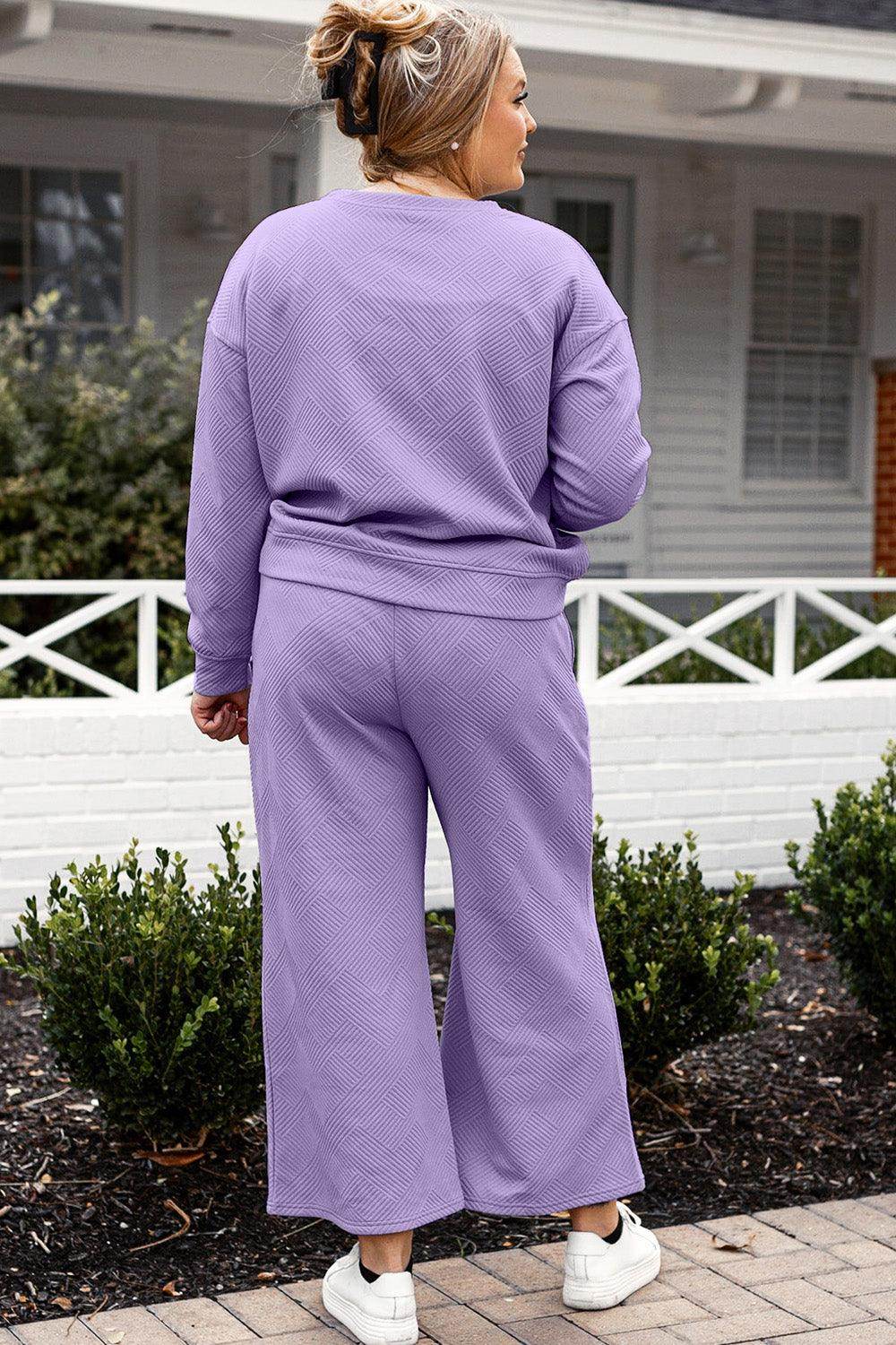 Double Take Full Size Textured Long Sleeve Top and Drawstring Pants Set for Women - Selvanelle
