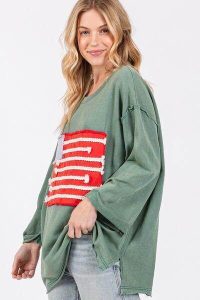 SAGE + FIG Full Size American Flag Patch Drop Shoulder T-Shirt - Selvanelle