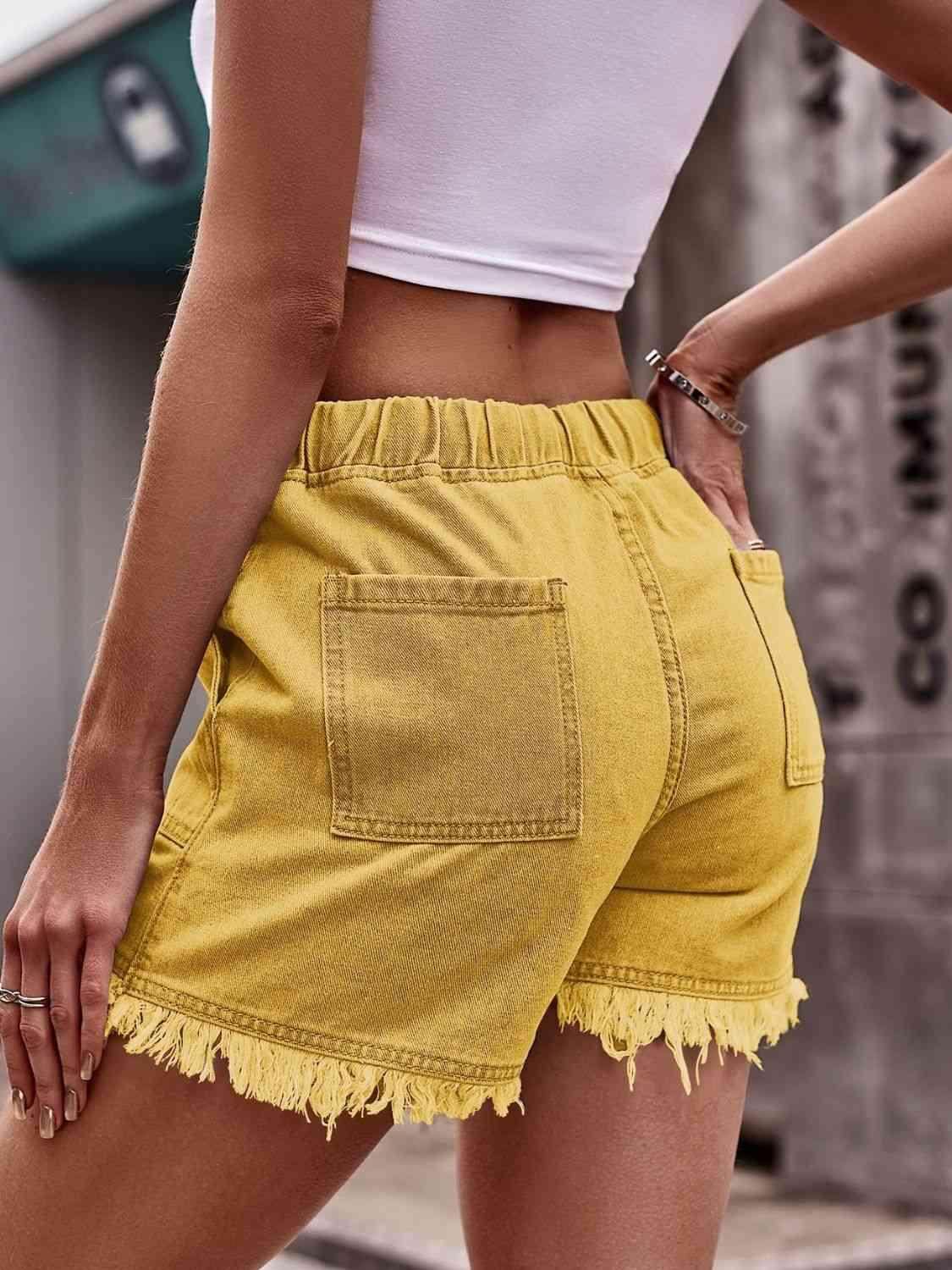Drawstring Raw Hem Denim Shorts for Casual Chic Style - Selvanelle