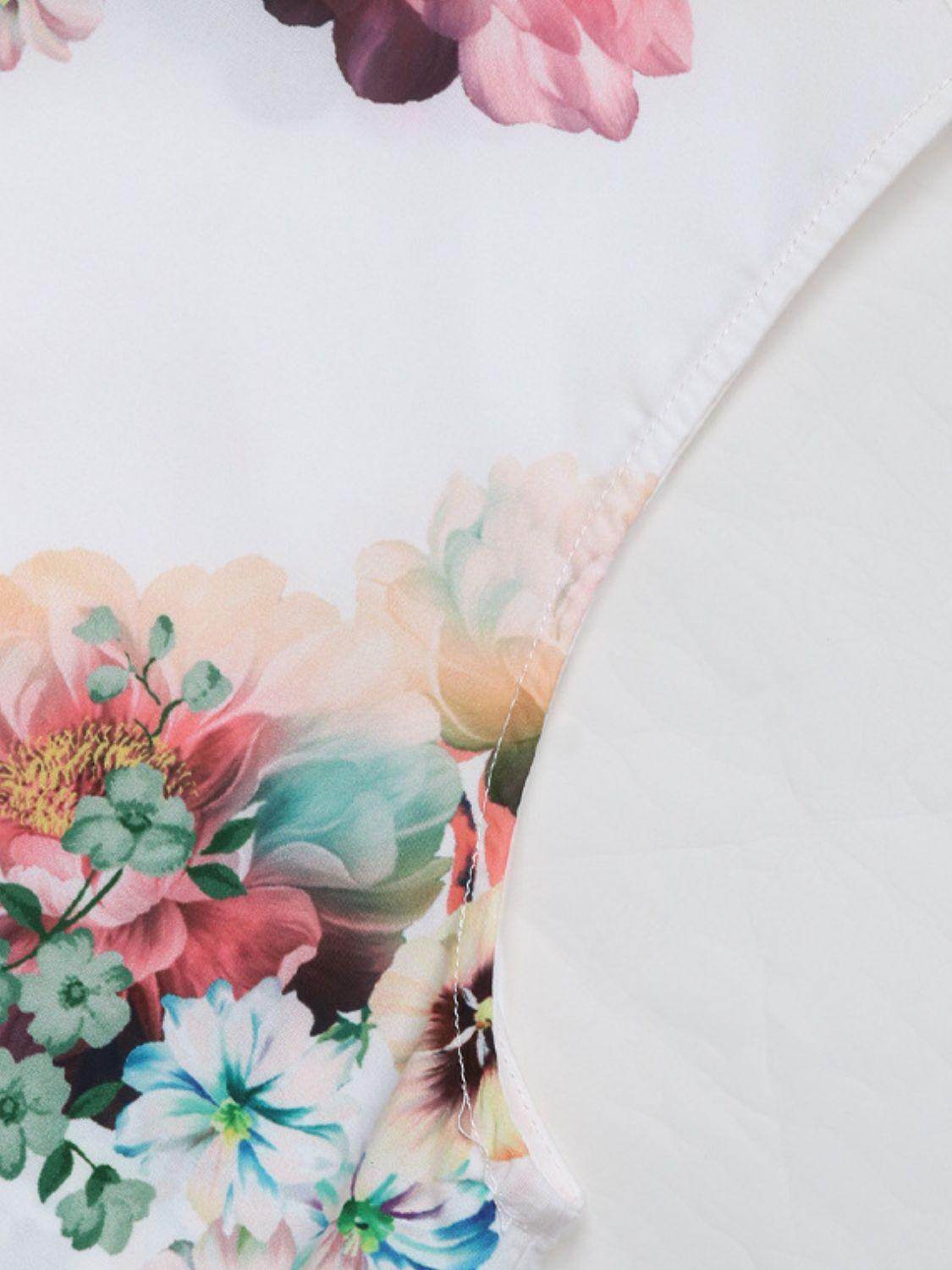 Tied Flower Printed Mock Neck Top for Women - Stylish Design - Selvanelle