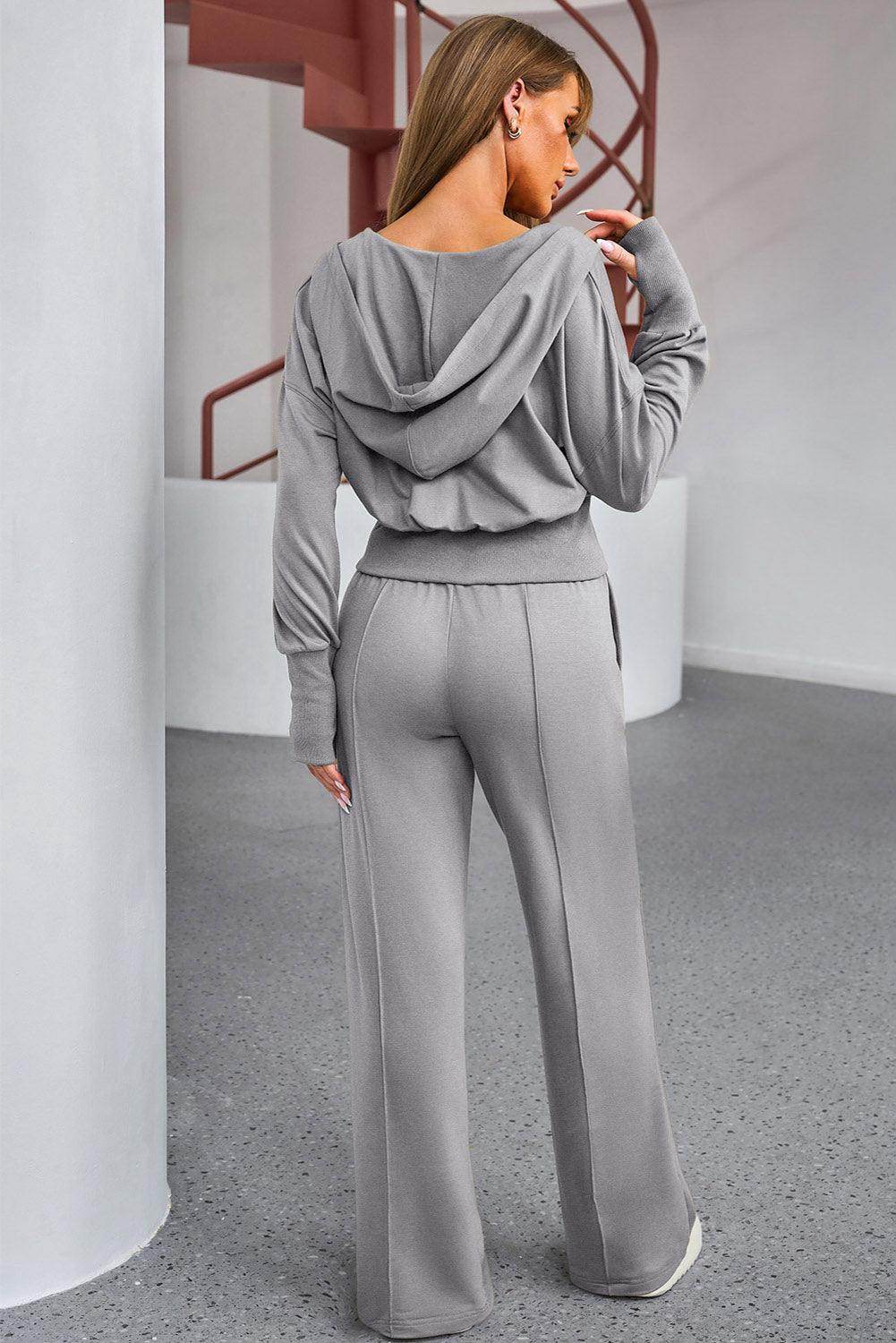Dropped Shoulder Hoodie and Drawstring Pants Active Set - Selvanelle