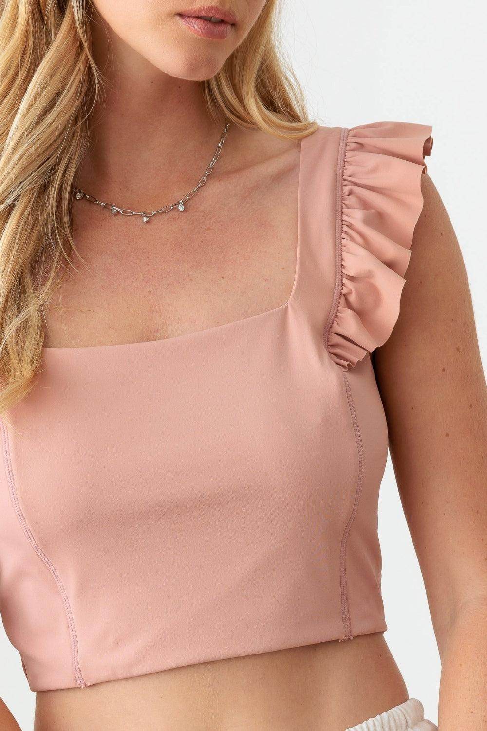 Le Lis Ruffled Cap Sleeve Square Neck Crop Top for Women - Selvanelle