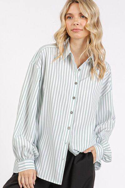 Mittoshop Button Down Striped Long Sleeve Shirt for Women - Selvanelle