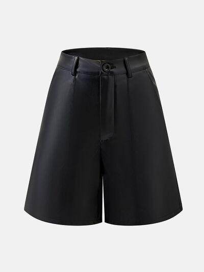 PU Leather High Rise Shorts for Women with Pockets - Selvanelle