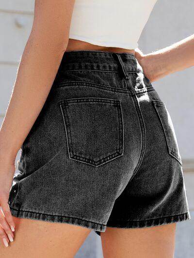 Rhinestone Washed High Waist Denim Shorts for Women - Selvanelle