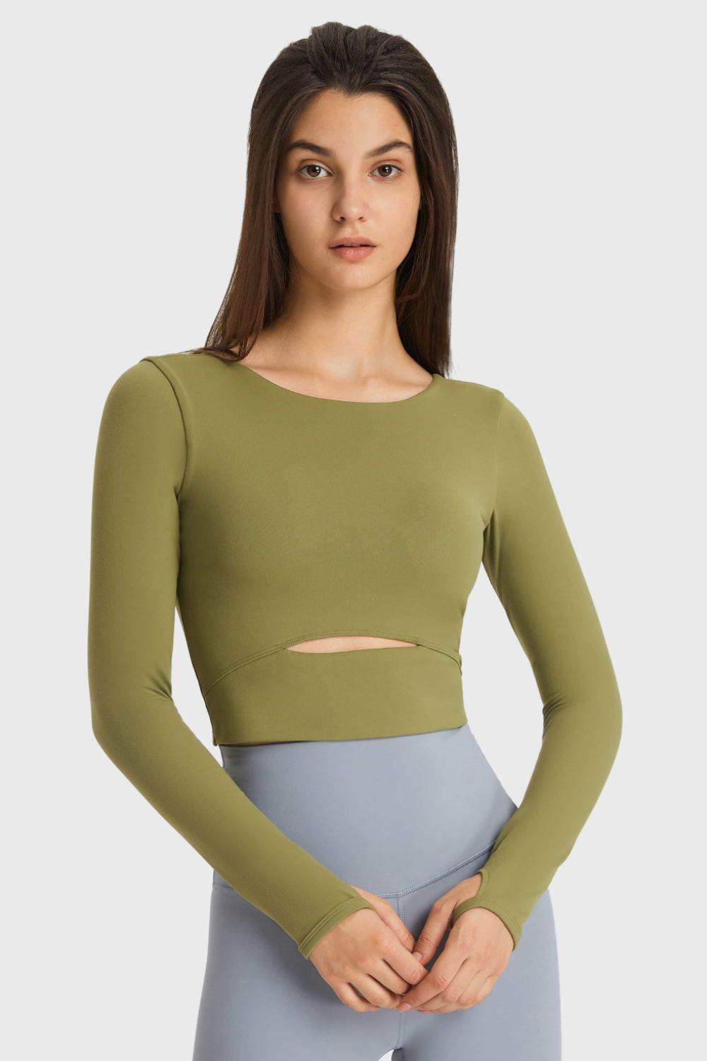 Millennia Cutout Long Sleeve Cropped Sports Top - Selvanelle