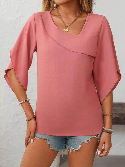 Mandy Ruffled Asymmetrical Neck Half Sleeve Blouse for Women - Selvanelle