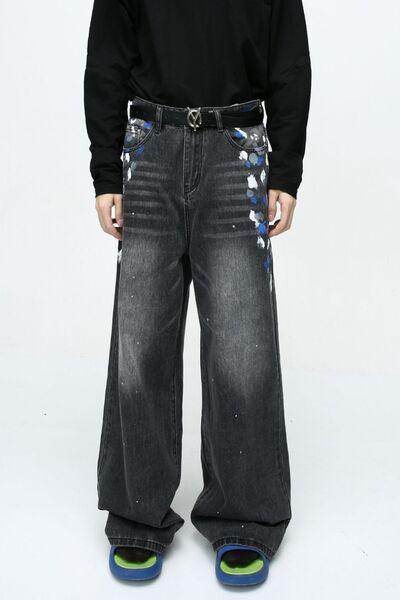 Watercolor Wide Leg Jeans with Pockets for Stylish Comfort - Selvanelle