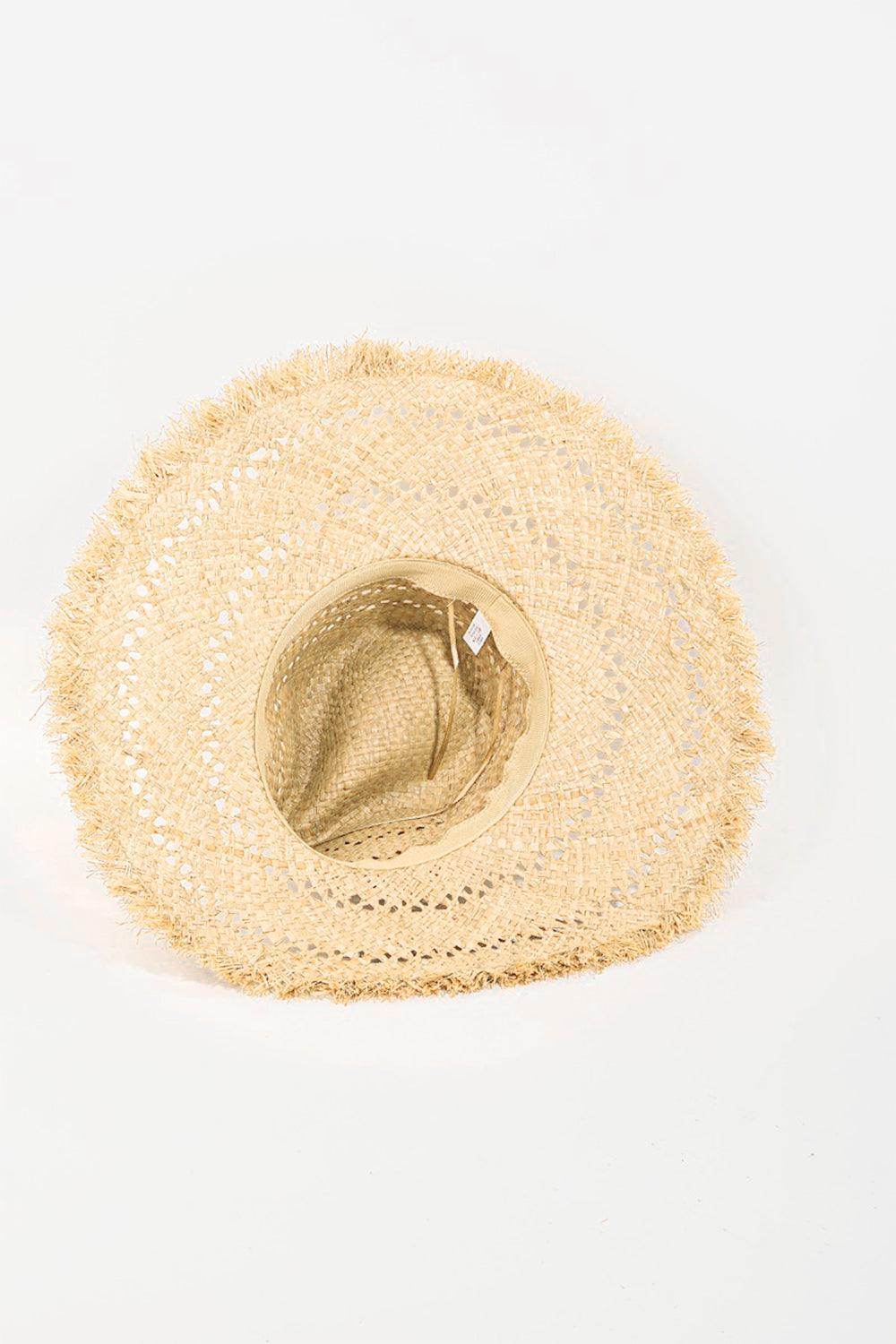 Fame Openwork Raw Hem Weave Hat for Stylish Summer Wear - Selvanelle