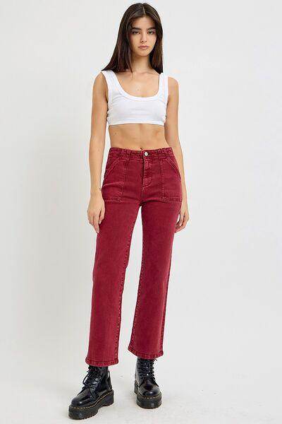 RISEN Full Size High Rise Straight Jeans with Patch Pockets - Selvanelle