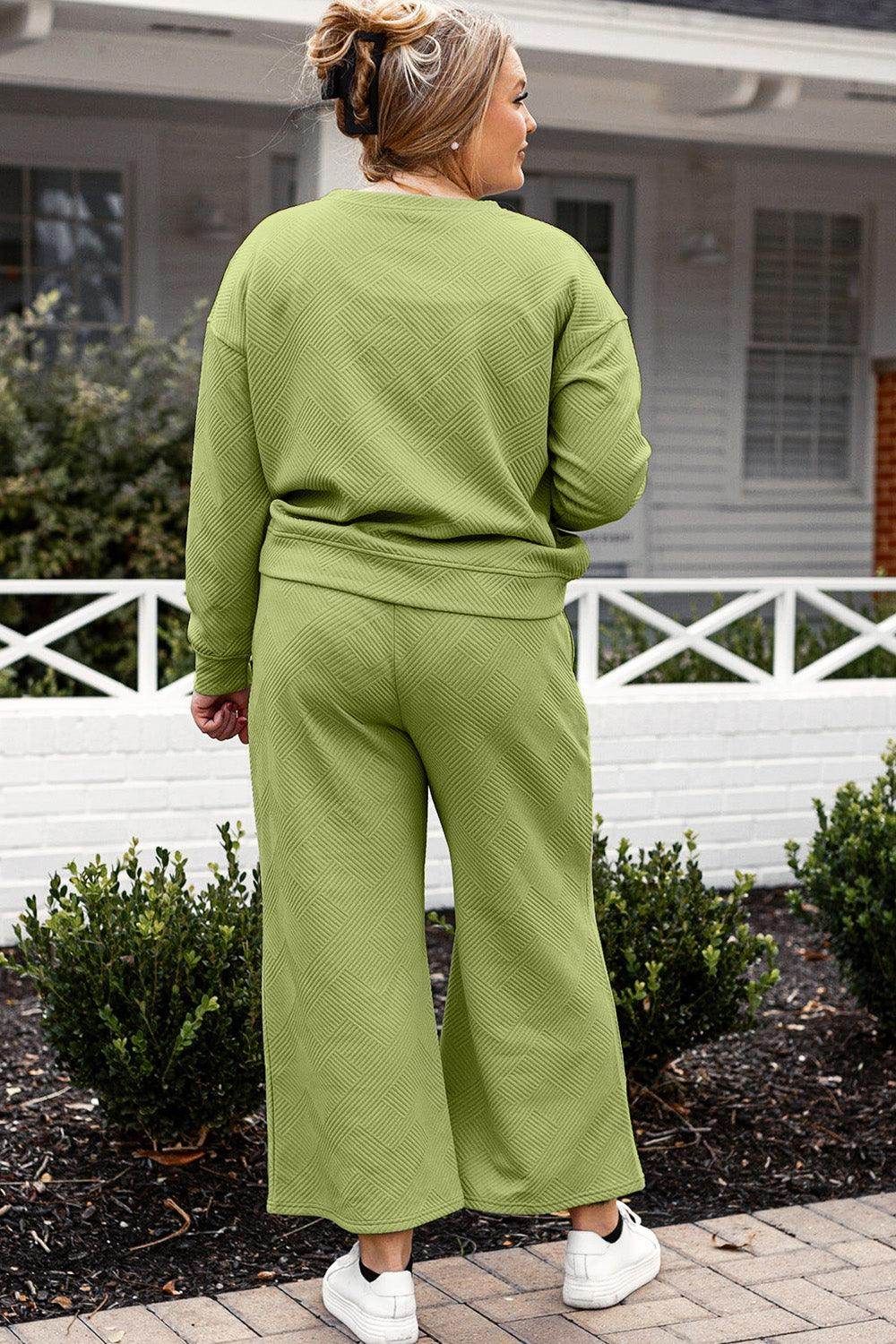 Double Take Full Size Textured Long Sleeve Top and Drawstring Pants Set for Women - Selvanelle