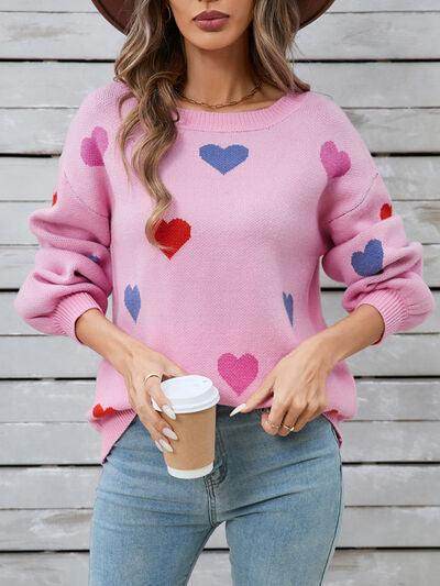 Angel Wings Heart Round Neck Long Sleeve Sweater for Women - Selvanelle
