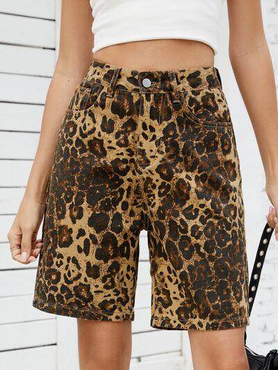 Leopard High Waist Denim Shorts for Women Fashion Style - Selvanelle