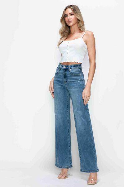 Bytos Full Size High Rise Wide Leg Jeans With Pockets - Selvanelle