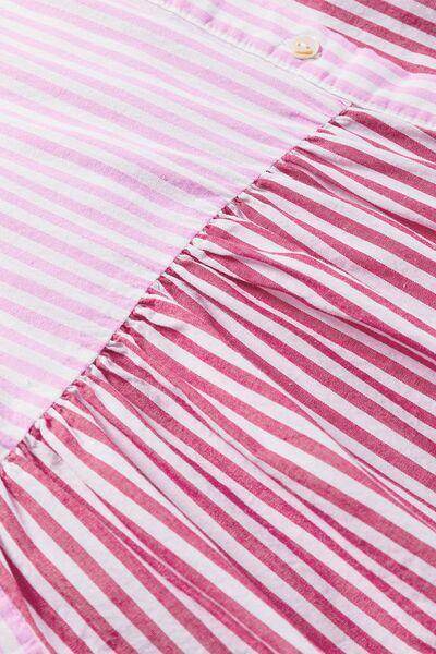 Button Down Striped Ruffled Hem Shirt for Stylish Outfits - Selvanelle