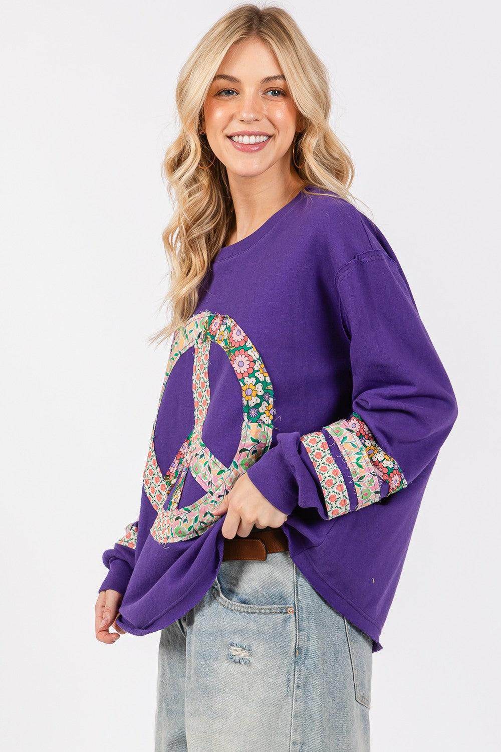 SAGE+FIG Peace Applique Patch Long Sleeve Top for Women - Selvanelle