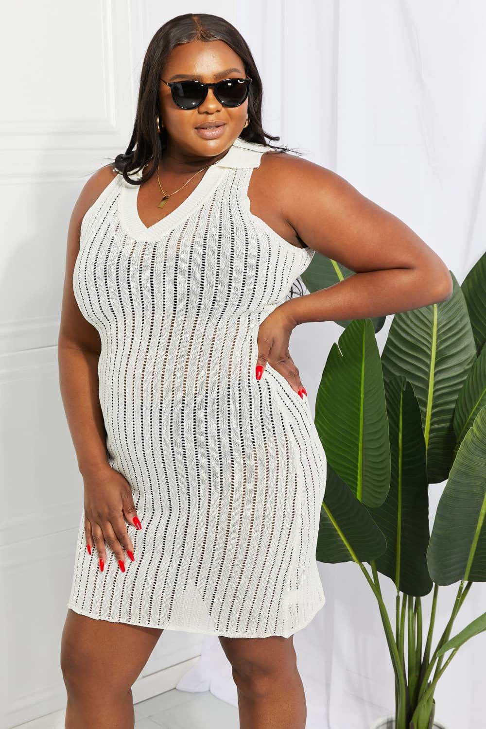 Openwork Johnny Collar Cover Up Dress - Selvanelle